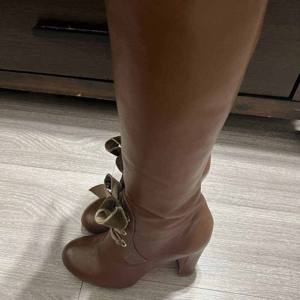 Red Valentino Brown Leather Knee High Boots Bow Detail Made in Italy